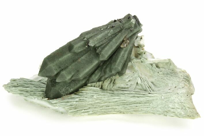 Green, Hedenbergite Included Quartz on Calcite - Mongolia #226202